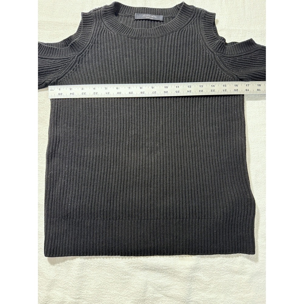 AllSaints Pepper Jumper Black Cold Shoulder Ribbed Knit Cotton Sweater XS - Picture 4 of 7